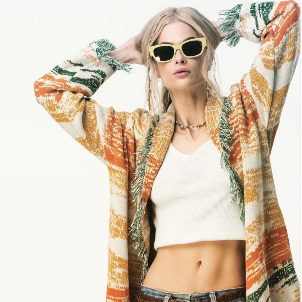 ESSITAM CARDIAN Multi Color Fun with belt Cashmere/Cotton NWT